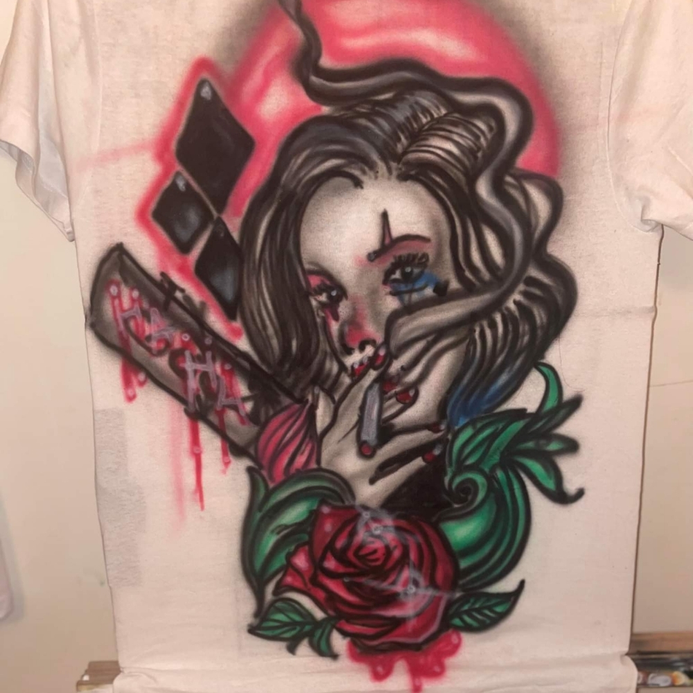 Custom airbrush with Harley on the front joker on the back